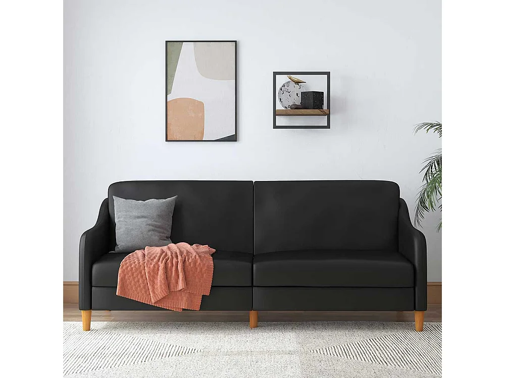 Schwarzes Kunstleder Sofa mit Schlaffunktion 195 cm breit