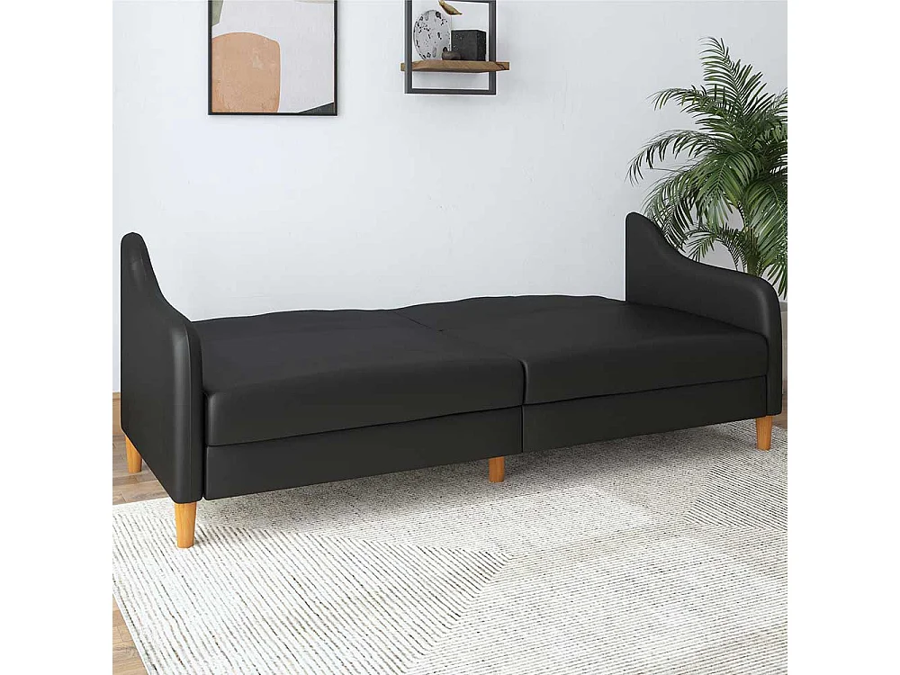Schwarzes Kunstleder Sofa mit Schlaffunktion 195 cm breit