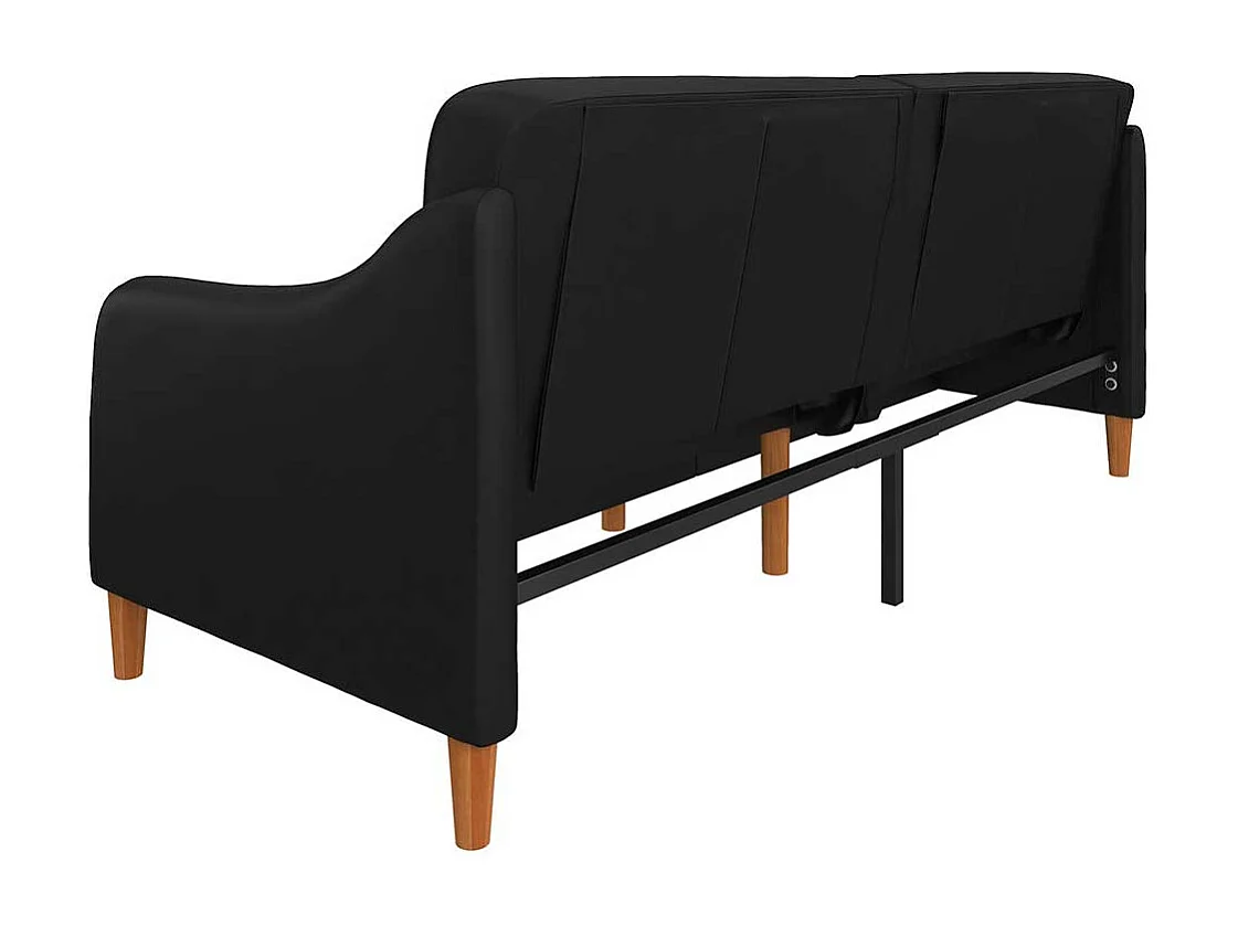 Schwarzes Kunstleder Sofa mit Schlaffunktion 195 cm breit