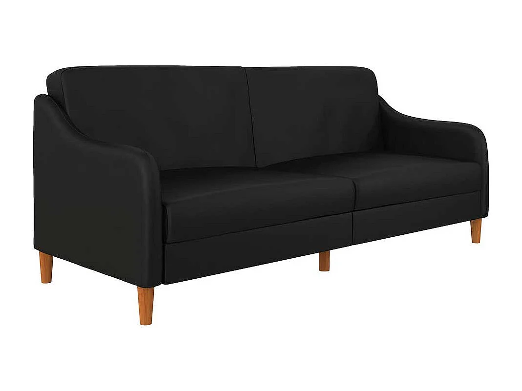 Schwarzes Kunstleder Sofa mit Schlaffunktion 195 cm breit