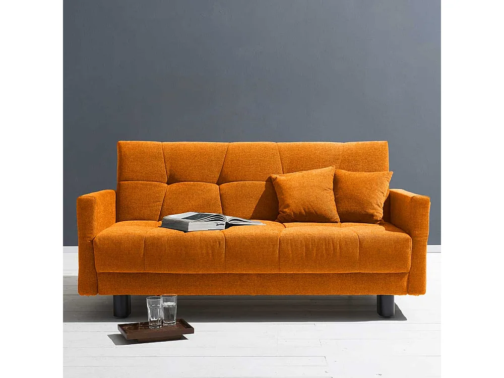 Design Sofa in Gelb Flachgewebe Schlaffunktion