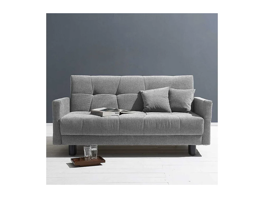 Schlafsofa in Grau Flachgewebe abklappbaren Arnlehnen