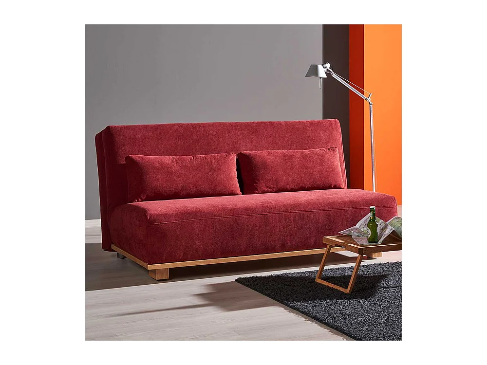 Schlafcouch in Rot Stoff Eiche Massivholz