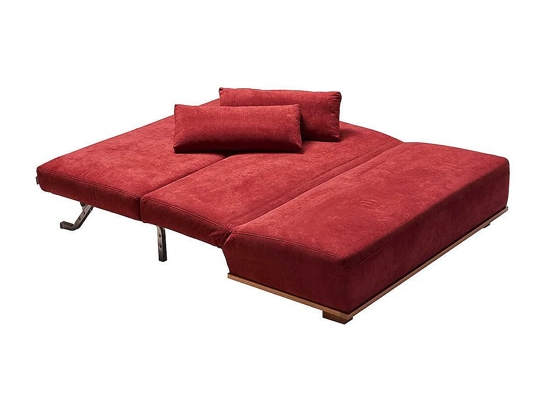 Schlafcouch in Rot Stoff Eiche Massivholz