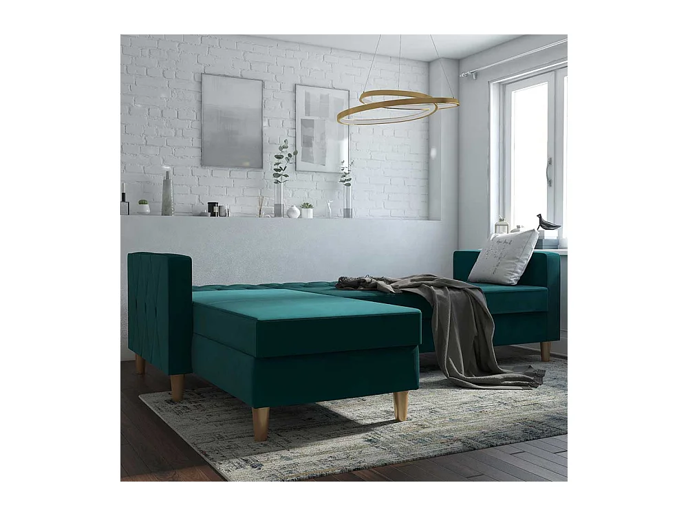 Bettsofa Ecke Petrol aus Samt Rücken Klappmechanik