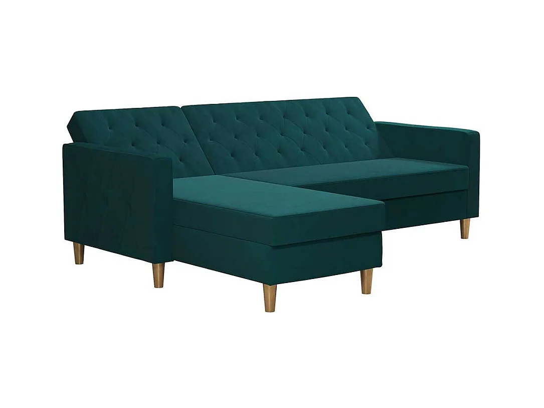 Bettsofa Ecke Petrol aus Samt Rücken Klappmechanik