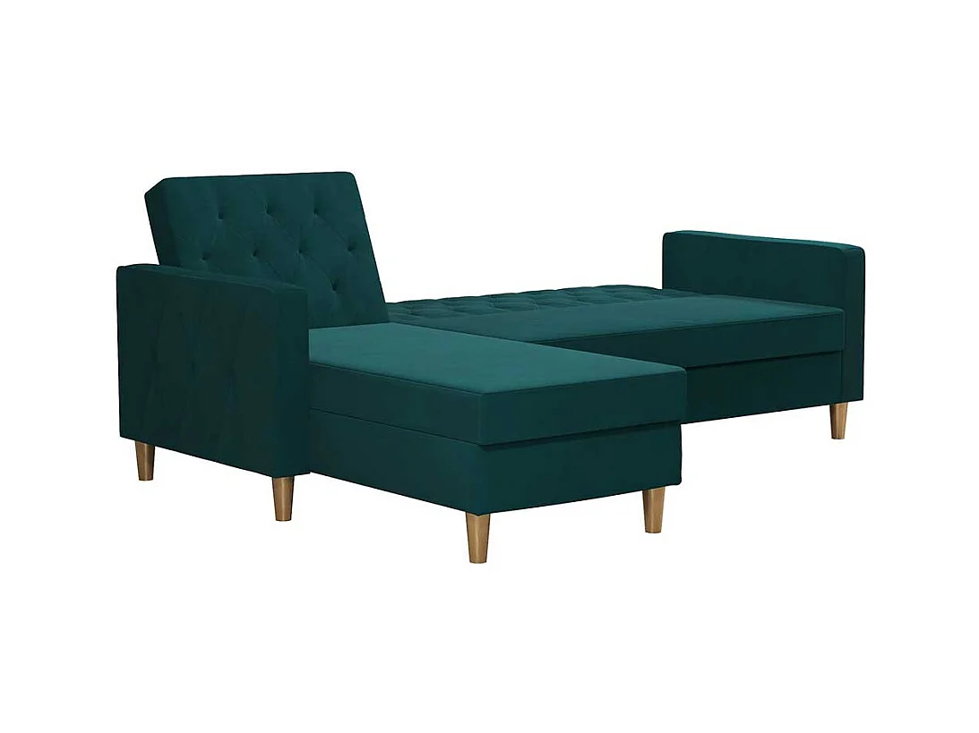 Bettsofa Ecke Petrol aus Samt Rücken Klappmechanik