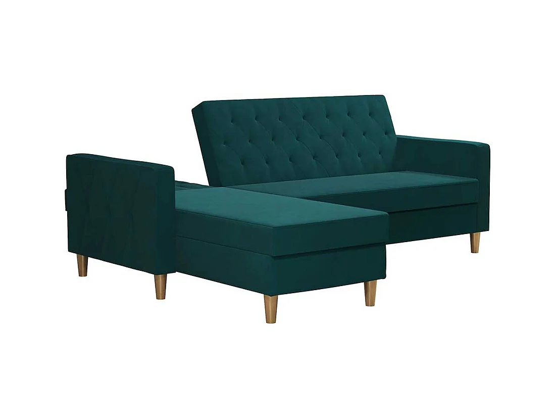 Bettsofa Ecke Petrol aus Samt Rücken Klappmechanik