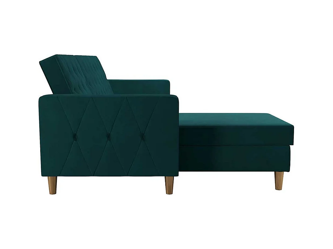 Bettsofa Ecke Petrol aus Samt Rücken Klappmechanik