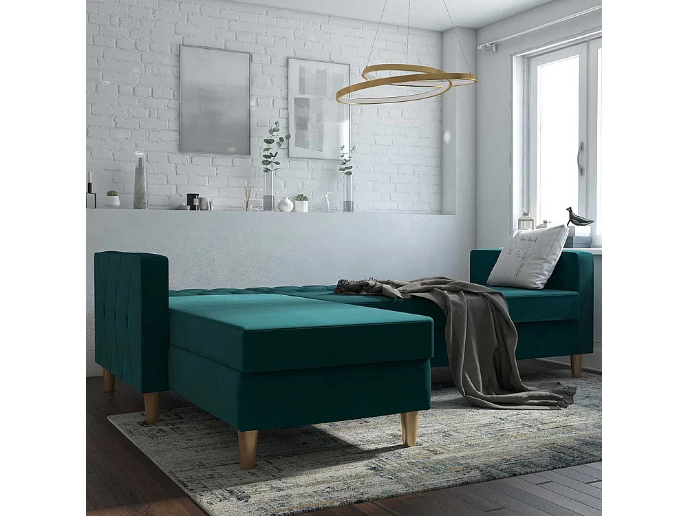 Bettsofa Ecke Petrol aus Samt Rücken Klappmechanik