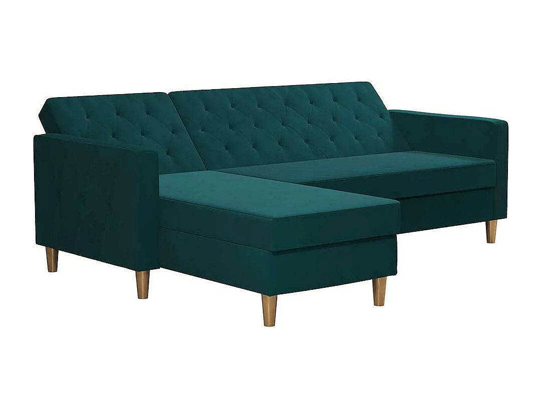 Bettsofa Ecke Petrol aus Samt Rücken Klappmechanik