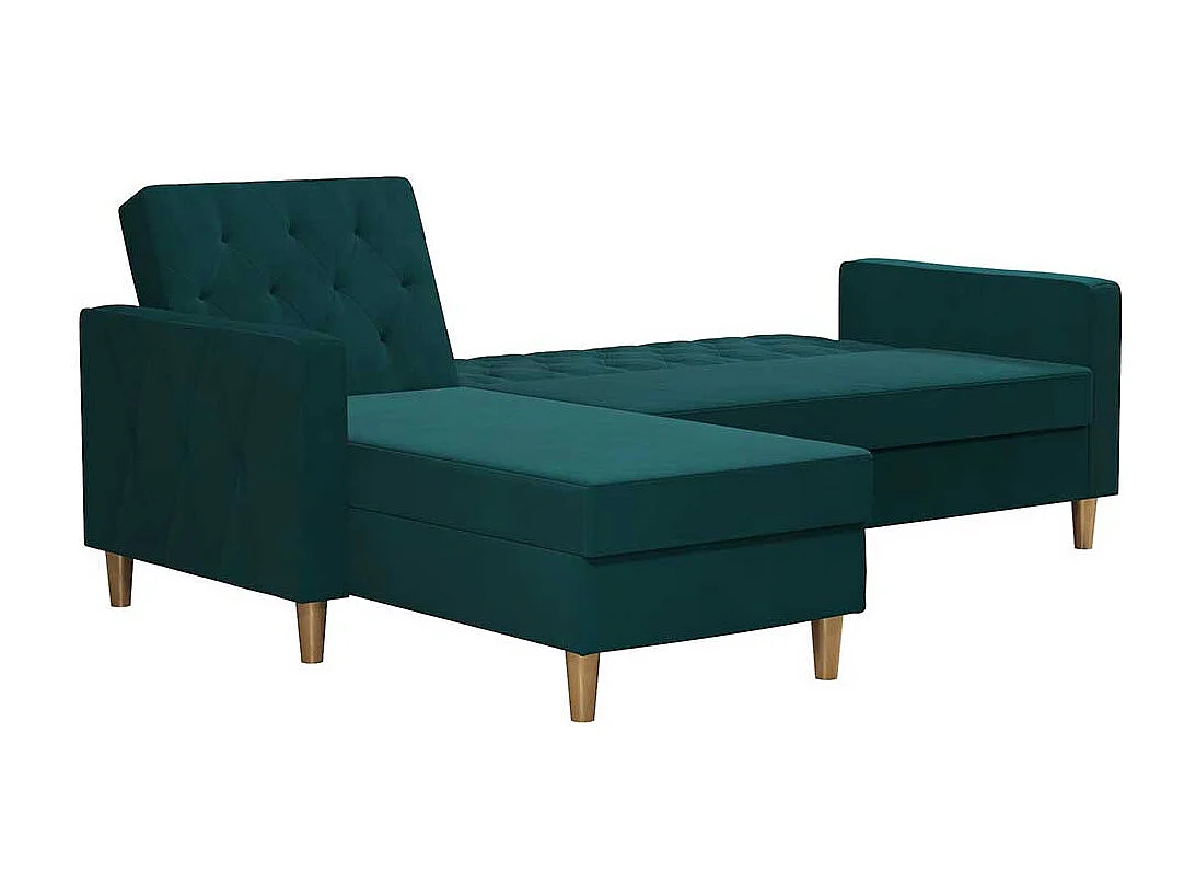 Bettsofa Ecke Petrol aus Samt Rücken Klappmechanik