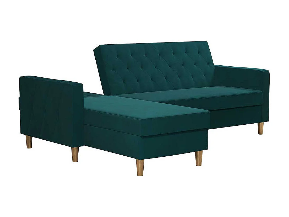 Bettsofa Ecke Petrol aus Samt Rücken Klappmechanik