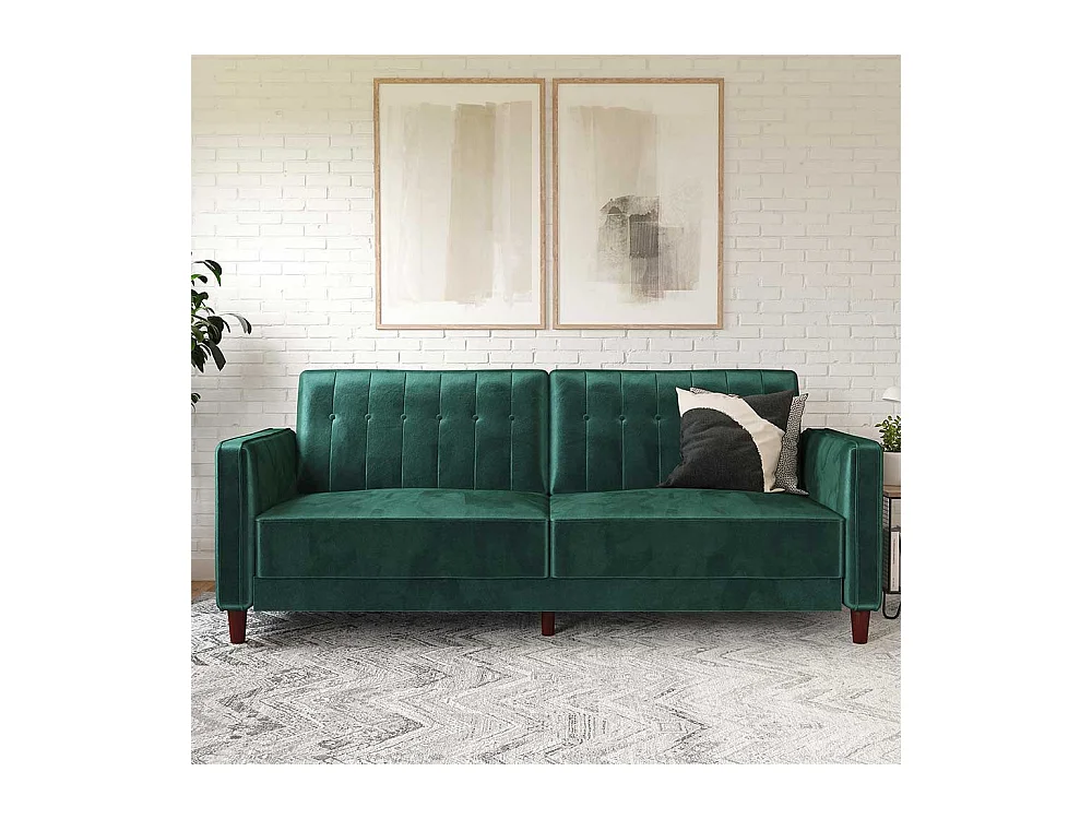 Grüne Samt Schlafcouch mit Rücken Klappmechanik 207 cm breit