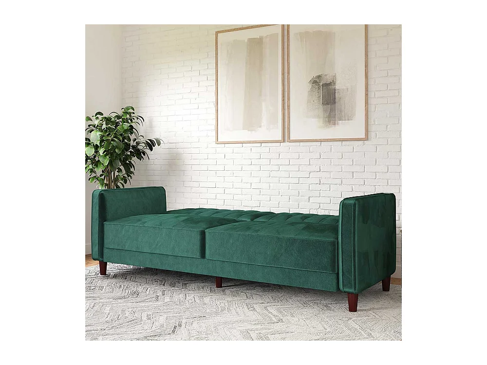 Grüne Samt Schlafcouch mit Rücken Klappmechanik 207 cm breit