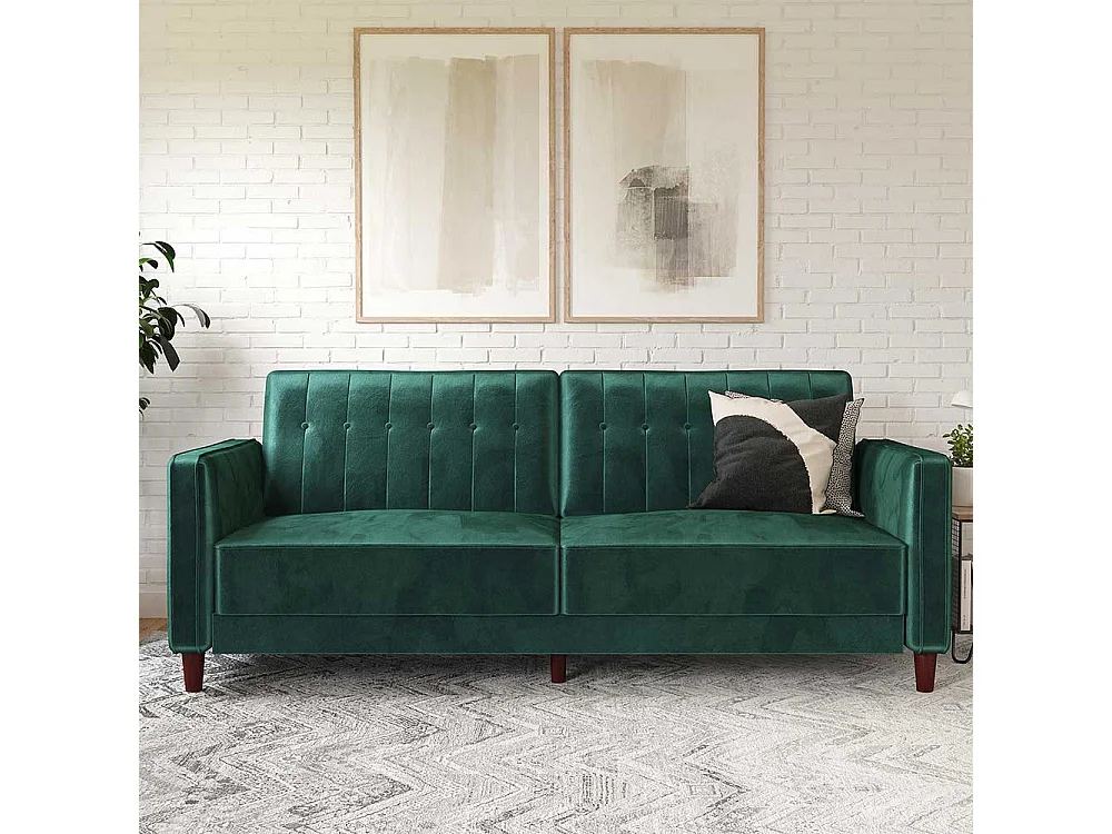 Grüne Samt Schlafcouch mit Rücken Klappmechanik 207 cm breit