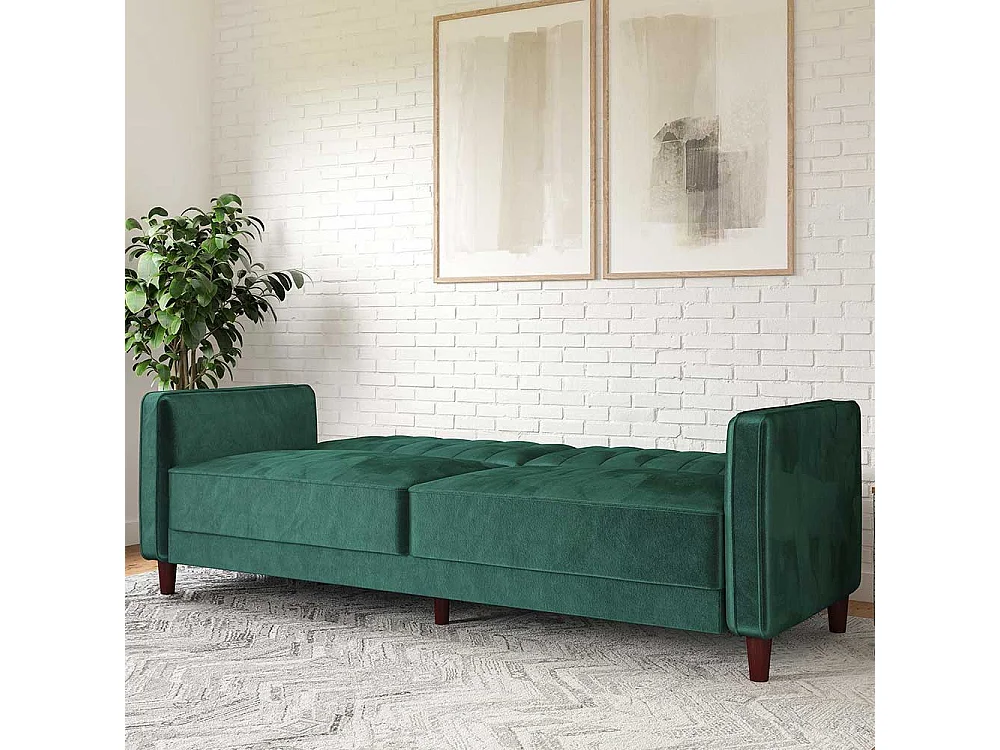 Grüne Samt Schlafcouch mit Rücken Klappmechanik 207 cm breit