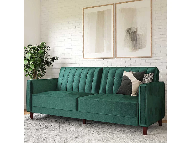 Grüne Samt Schlafcouch mit Rücken Klappmechanik 207 cm breit