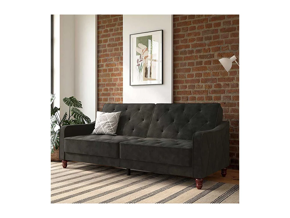 Couch mit Schlaffunktion in Dunkelgrau Samt Rücken Klappmechanik