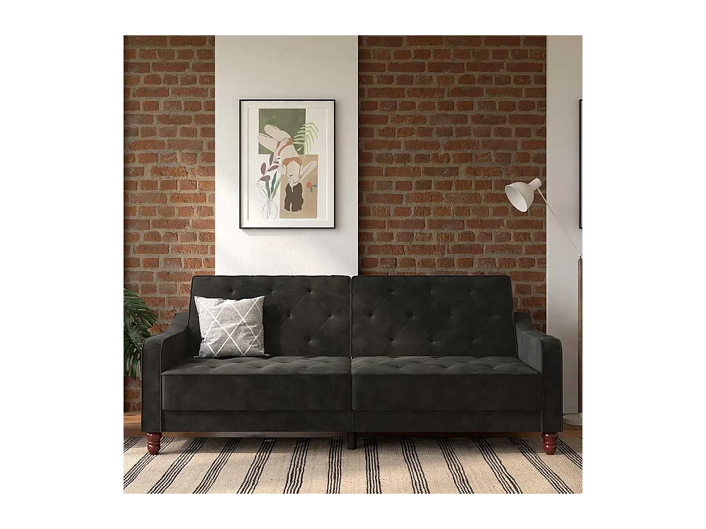 Couch mit Schlaffunktion in Dunkelgrau Samt Rücken Klappmechanik