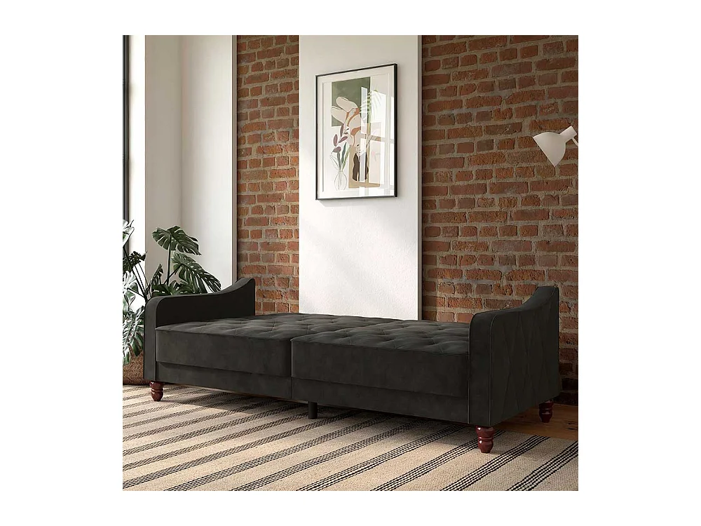 Couch mit Schlaffunktion in Dunkelgrau Samt Rücken Klappmechanik