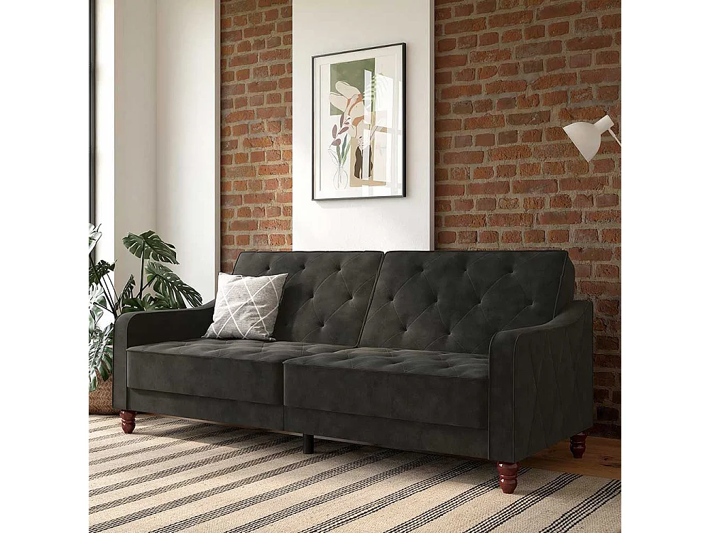 Couch mit Schlaffunktion in Dunkelgrau Samt Rücken Klappmechanik