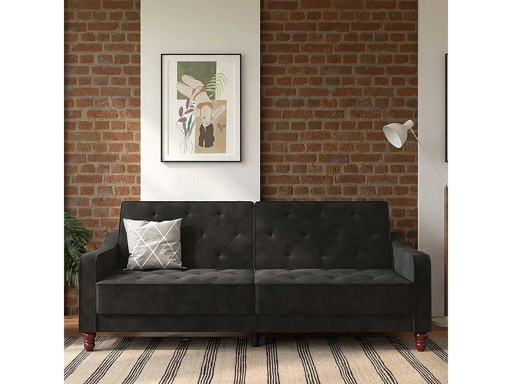 Couch mit Schlaffunktion in Dunkelgrau Samt Rücken Klappmechanik