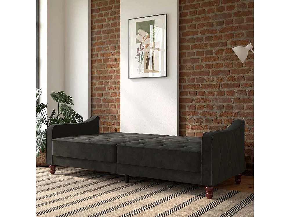 Couch mit Schlaffunktion in Dunkelgrau Samt Rücken Klappmechanik