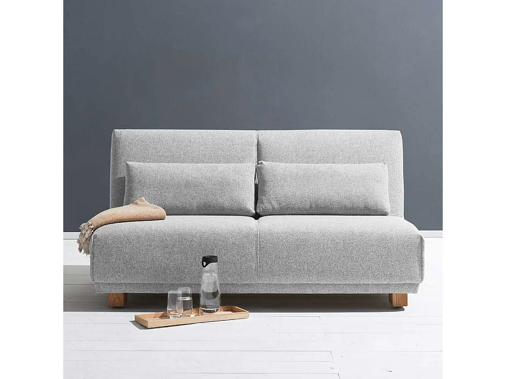 Zweiersofa in Hellgrau Stoff Schlaffunktion