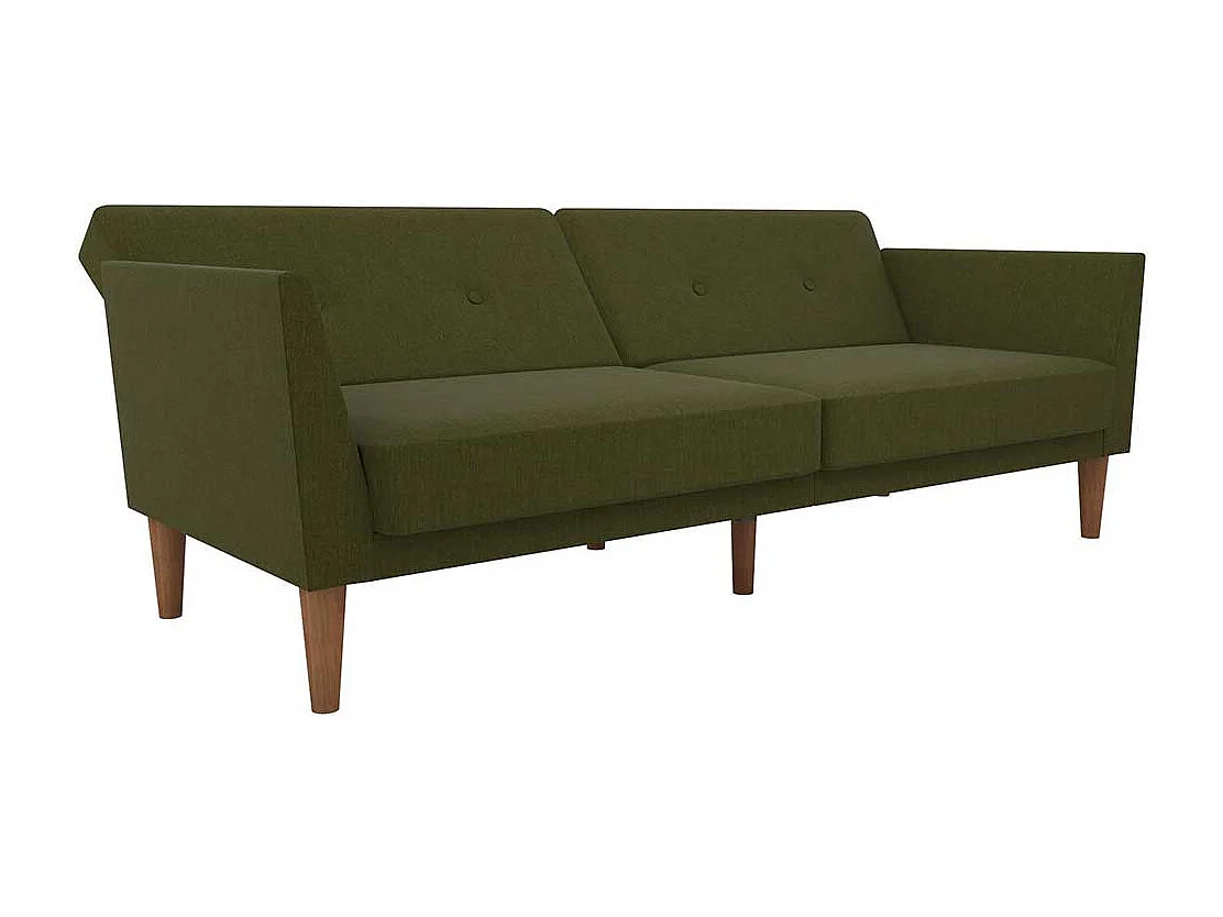 Funktions Sofa Olivgrün im Retrostil Vierfußgestell aus Holz