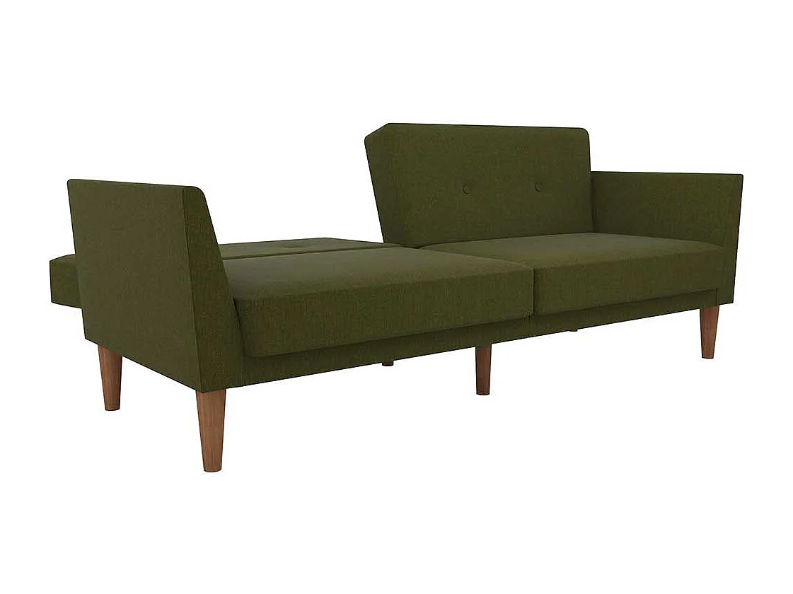 Funktions Sofa Olivgrün im Retrostil Vierfußgestell aus Holz