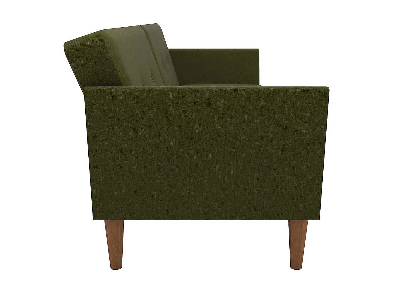 Funktions Sofa Olivgrün im Retrostil Vierfußgestell aus Holz