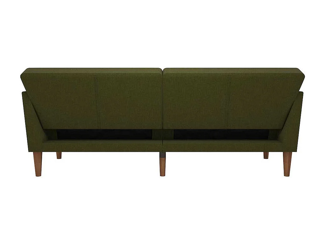 Funktions Sofa Olivgrün im Retrostil Vierfußgestell aus Holz