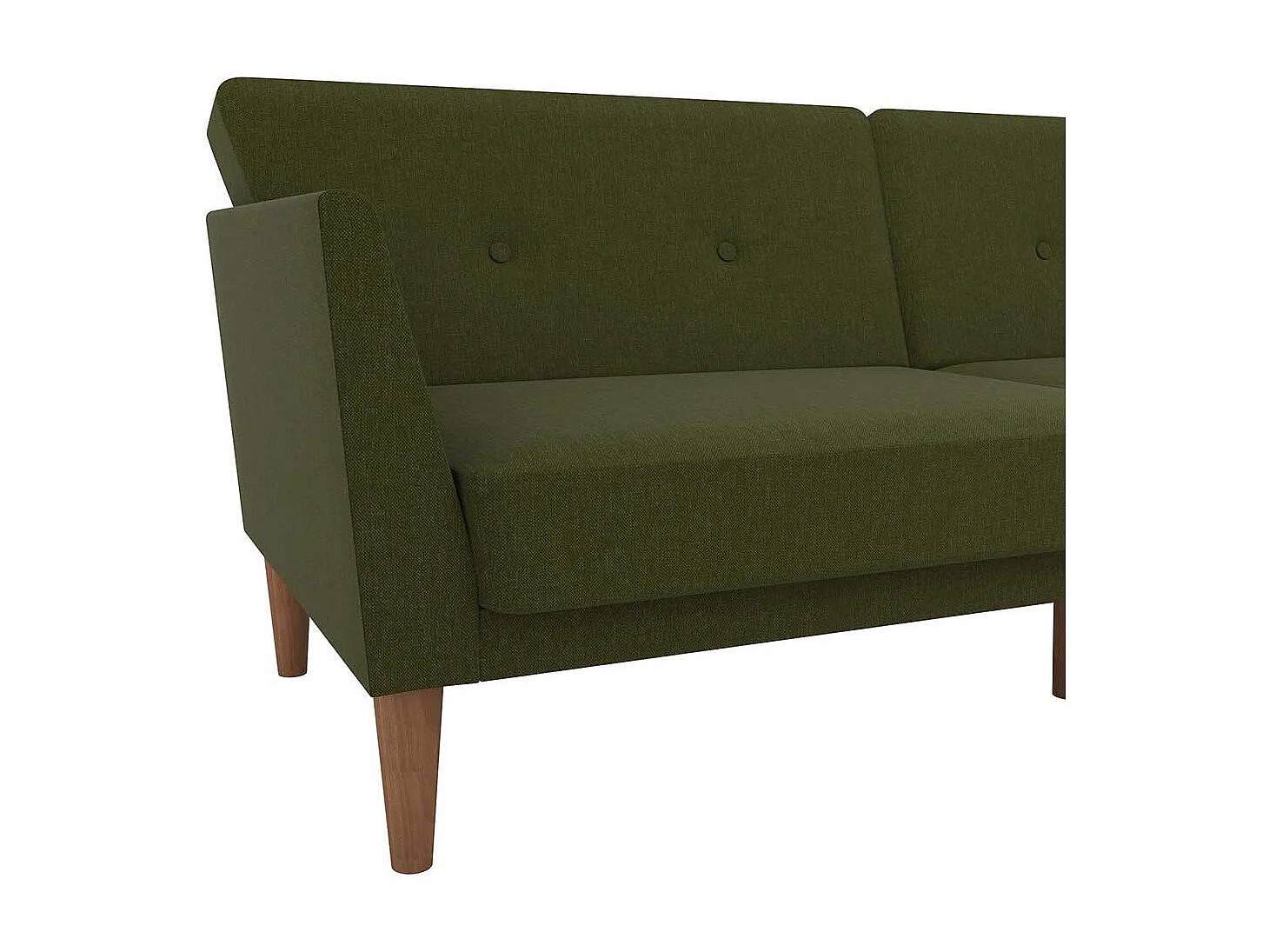 Funktions Sofa Olivgrün im Retrostil Vierfußgestell aus Holz