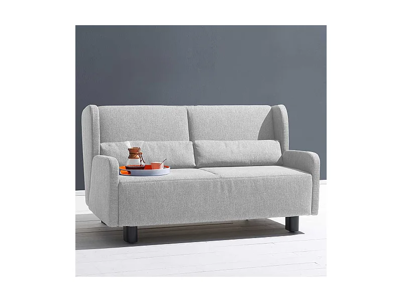 Zweisitzer Schlafsofa in Hellgrau Webstoff Made in Germany