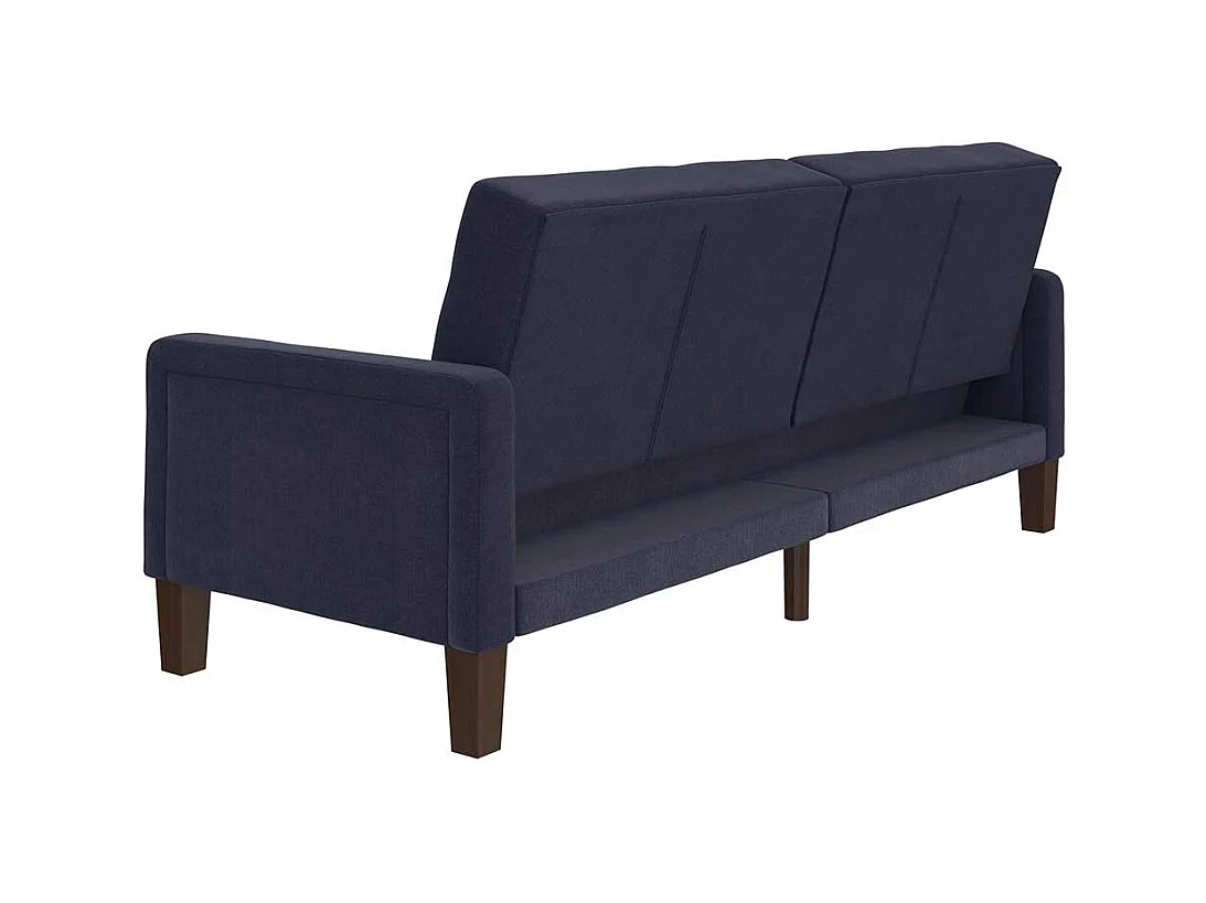 Zweisitzer Schlafsofa dunkelblau im Retrostil Rücken Klappmechanik