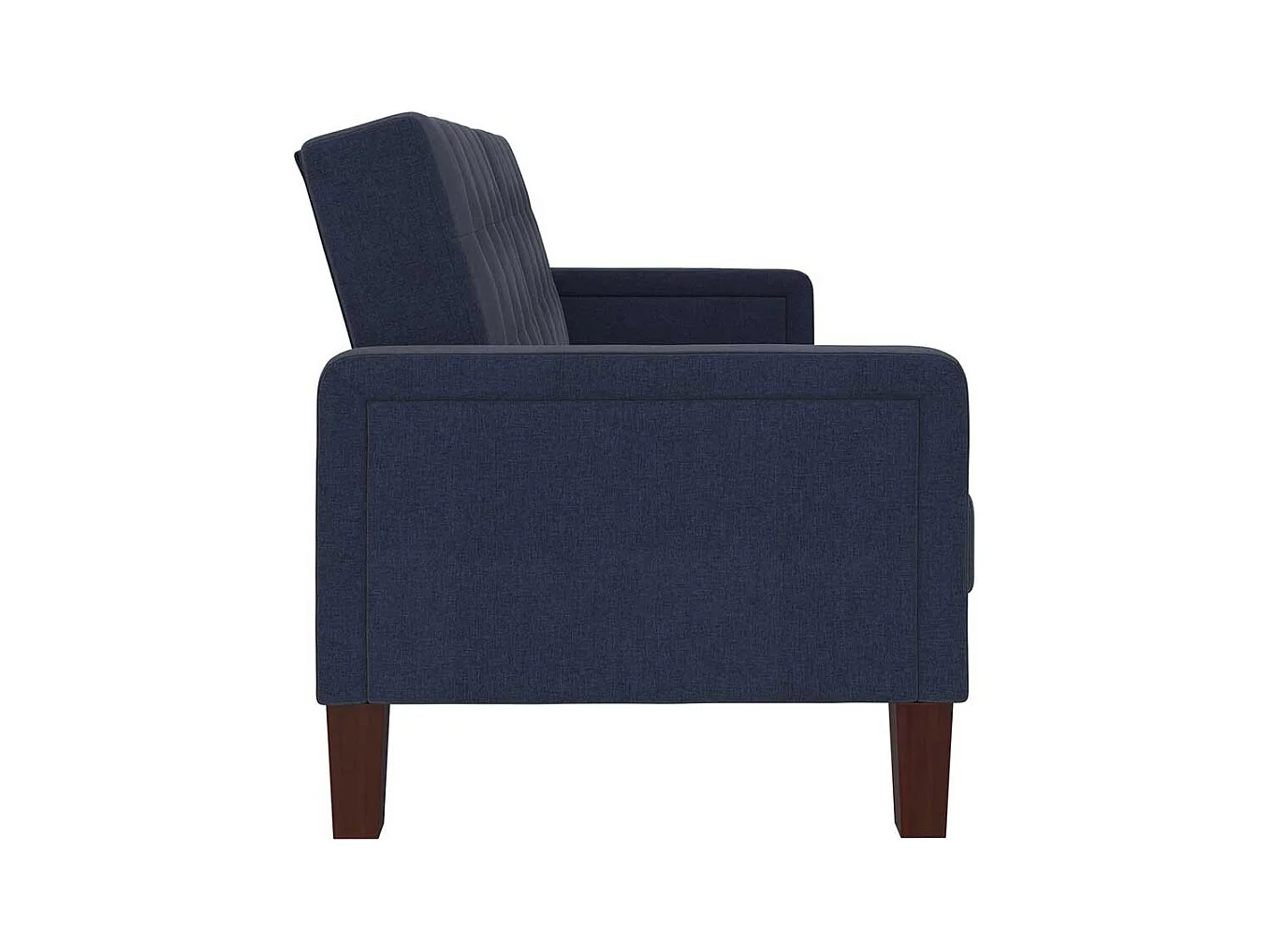 Zweisitzer Schlafsofa dunkelblau im Retrostil Rücken Klappmechanik