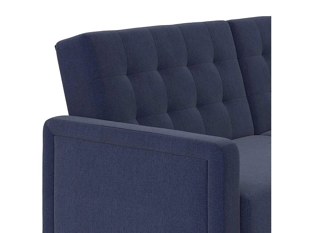 Zweisitzer Schlafsofa dunkelblau im Retrostil Rücken Klappmechanik