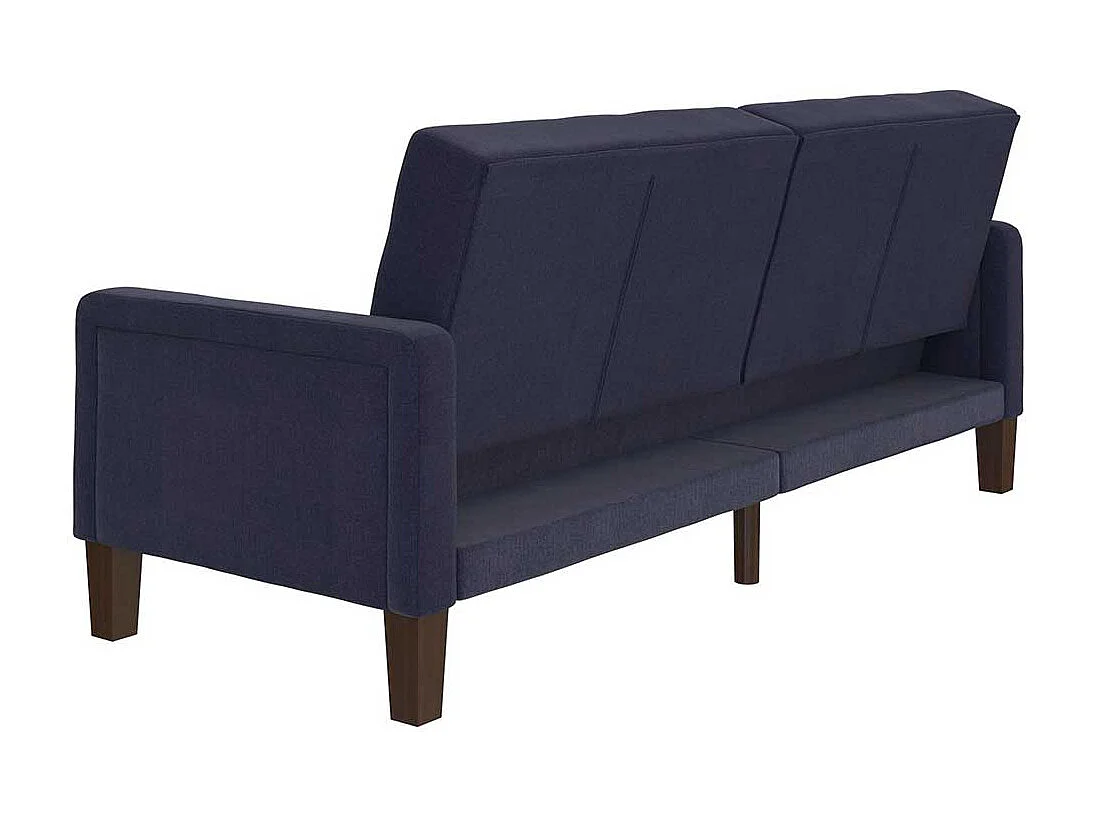 Zweisitzer Schlafsofa dunkelblau im Retrostil Rücken Klappmechanik