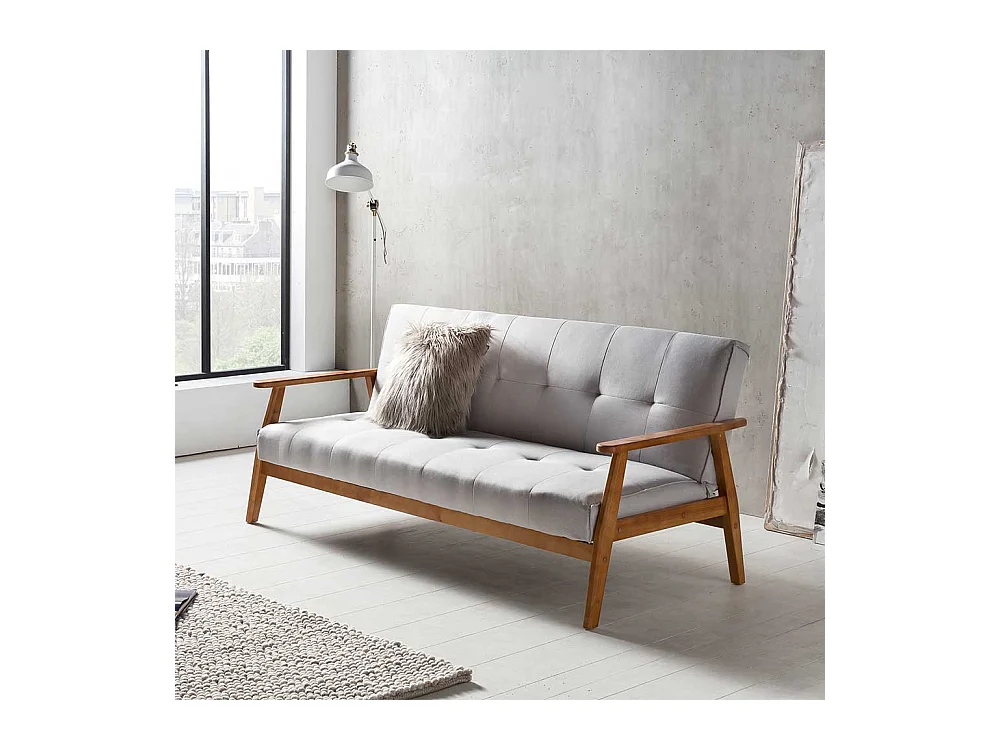 Zweier Sofa in Hellgrau Webstoff Schlaffunktion