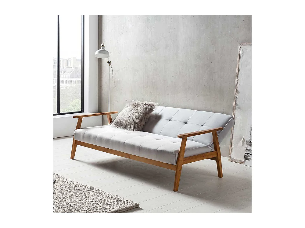 Zweier Sofa in Hellgrau Webstoff Schlaffunktion