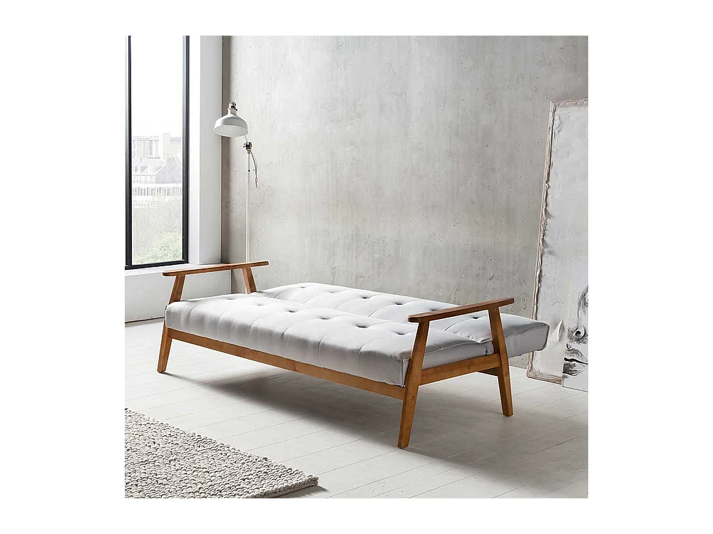 Zweier Sofa in Hellgrau Webstoff Schlaffunktion