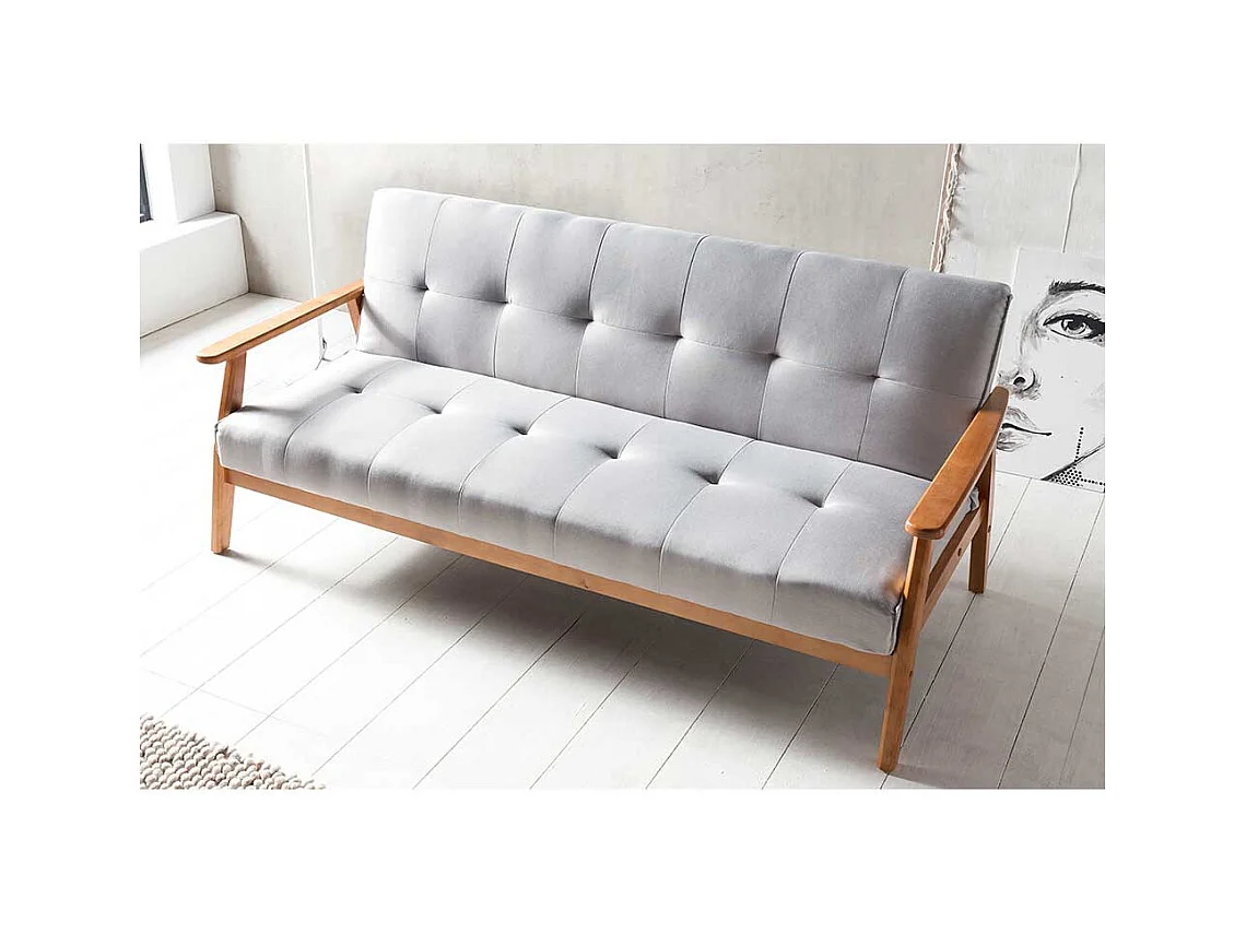 Zweier Sofa in Hellgrau Webstoff Schlaffunktion