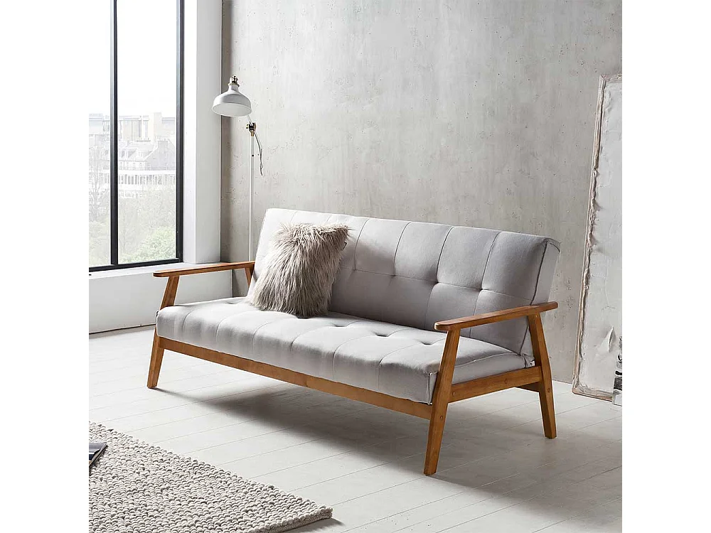 Zweier Sofa in Hellgrau Webstoff Schlaffunktion