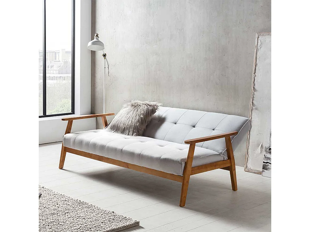 Zweier Sofa in Hellgrau Webstoff Schlaffunktion