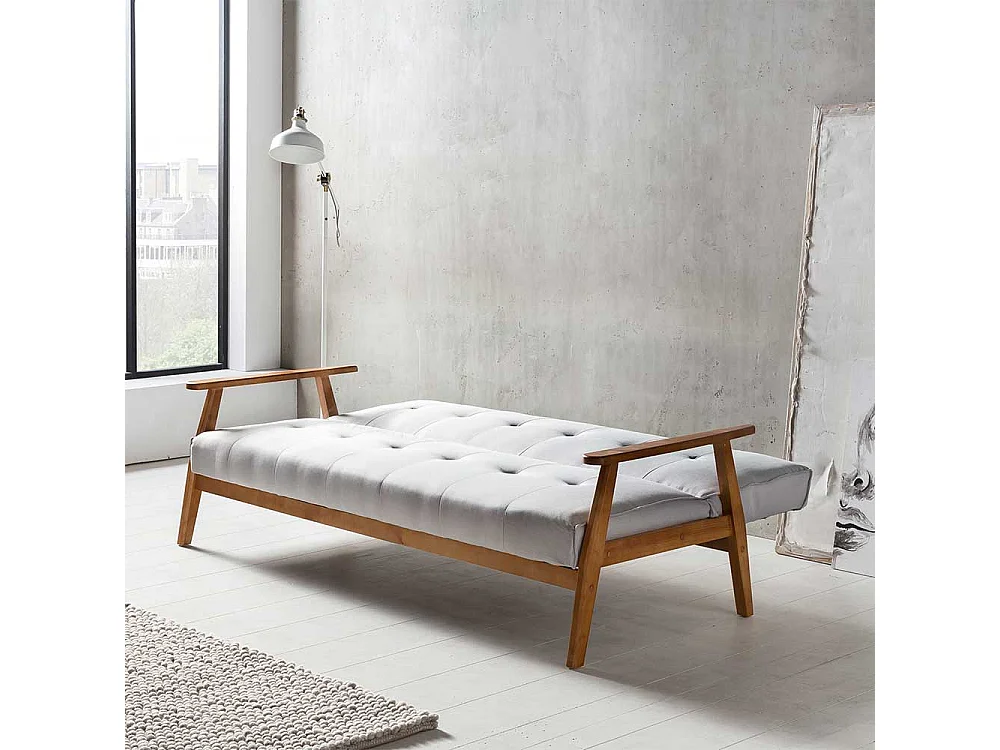 Zweier Sofa in Hellgrau Webstoff Schlaffunktion