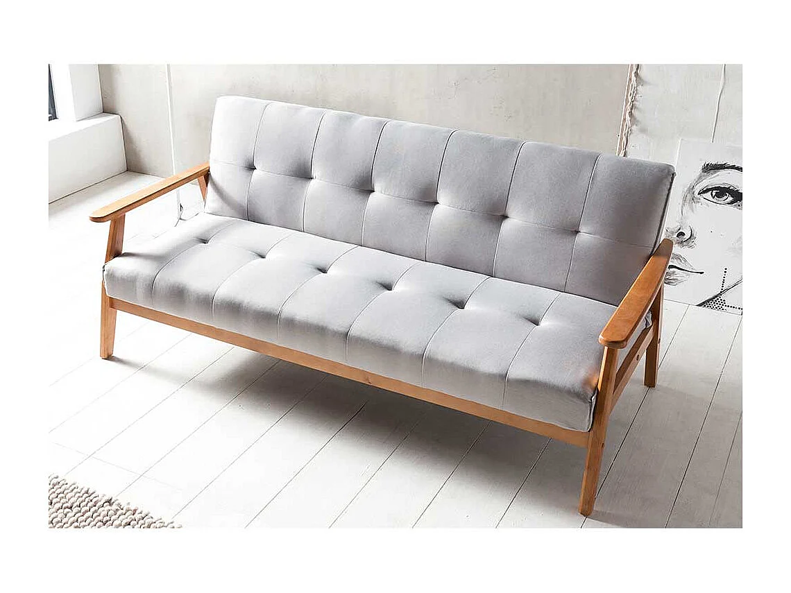 Zweier Sofa in Hellgrau Webstoff Schlaffunktion