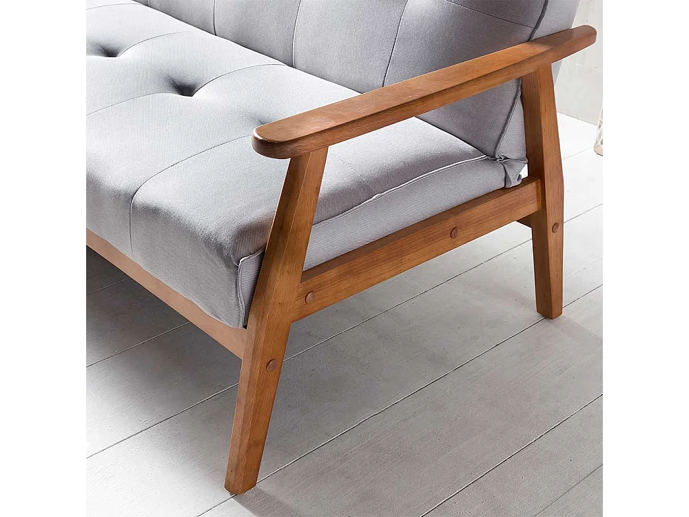 Zweier Sofa in Hellgrau Webstoff Schlaffunktion