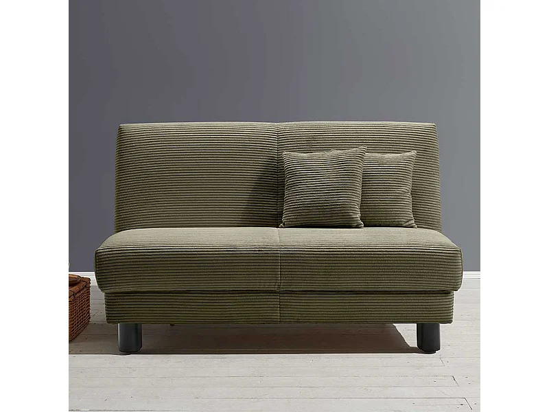 Faltsofa Cord in Grün Untergestell aus Metall