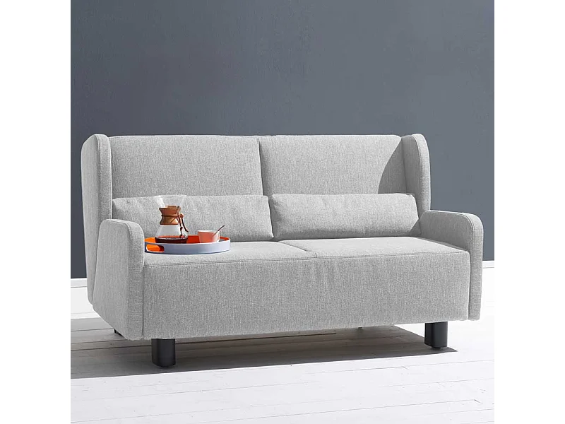 Zweisitzer Schlafsofa in Hellgrau Webstoff Made in Germany